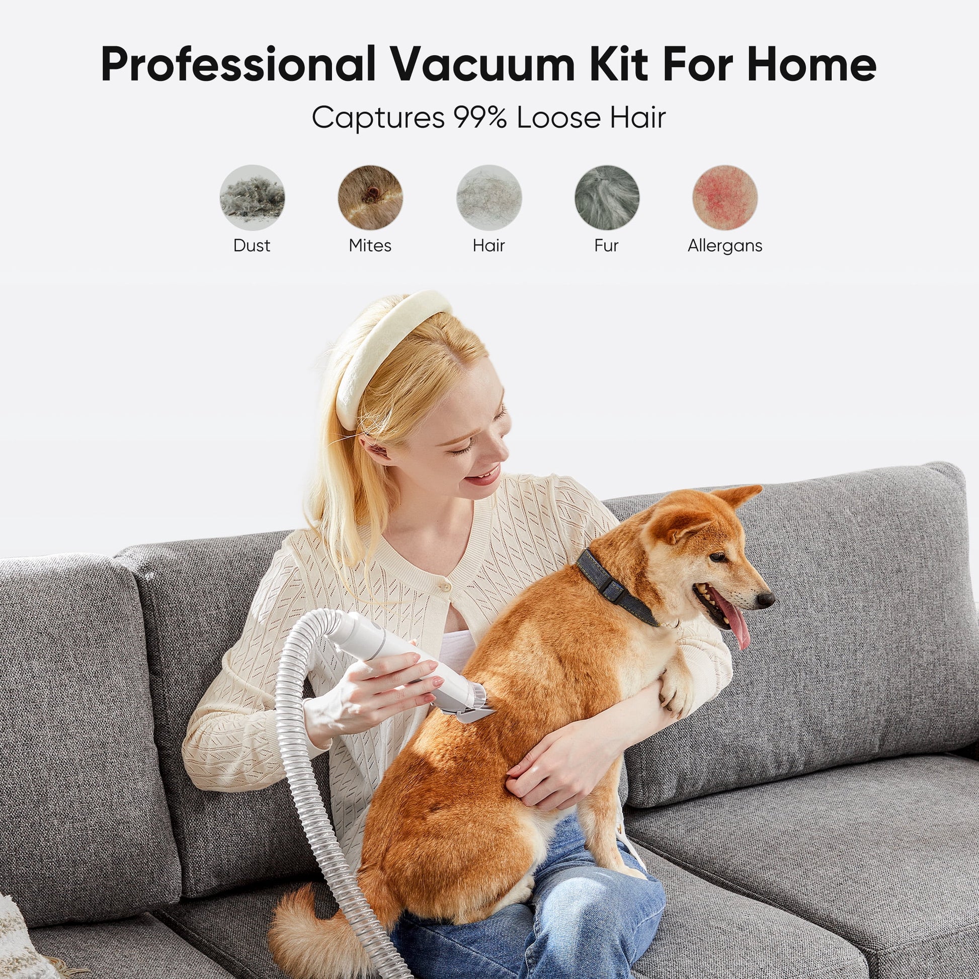 Dog Grooming Kit, 2.5L Pet Hair Grooming Vacuum, 5-In-1 Electric Clippers Cleaning Sets for Dog/Cat/Other Animals, Gray