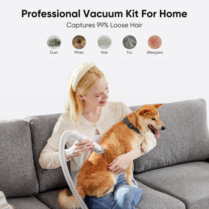 Dog Grooming Kit, 2.5L Pet Hair Grooming Vacuum, 5-In-1 Electric Clippers Cleaning Sets for Dog/Cat/Other Animals, Gray