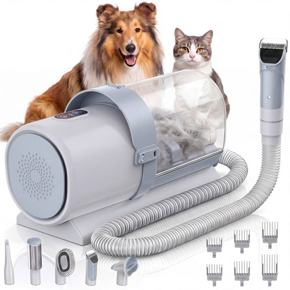 Dog Grooming Kit, 2.5L Pet Hair Grooming Vacuum, 5-In-1 Electric Clippers Cleaning Sets for Dog/Cat/Other Animals, Gray