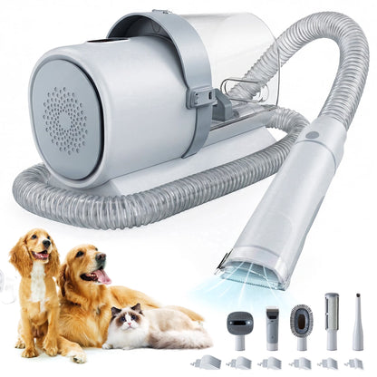 Dog Grooming Kit, 2.5L Pet Hair Grooming Vacuum, 5-In-1 Electric Clippers Cleaning Sets for Dog/Cat/Other Animals, Gray