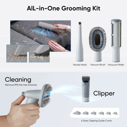 Dog Grooming Kit, 2.5L Pet Hair Grooming Vacuum, 5-In-1 Electric Clippers Cleaning Sets for Dog/Cat/Other Animals, Gray